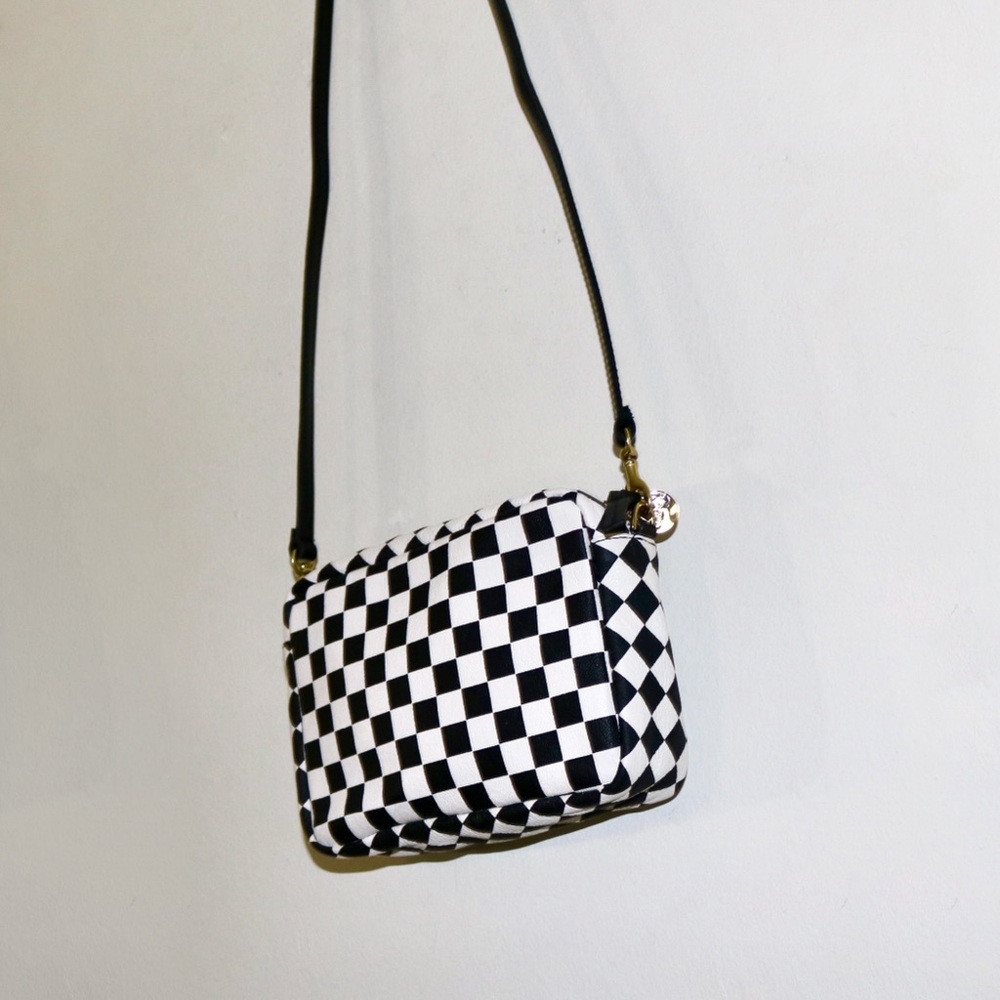 SOLD! ❤️ Clare V. Midi Sac Checker Print Crossbody Bag in Cream/Black - Picture 5 of 16